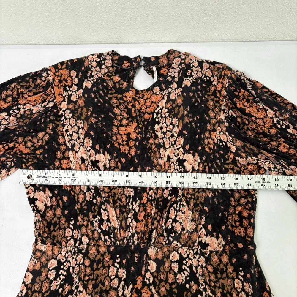 Free People Heartbeats Mini Dress Size L Black Brown Floral Jersey Retro‎ Boho